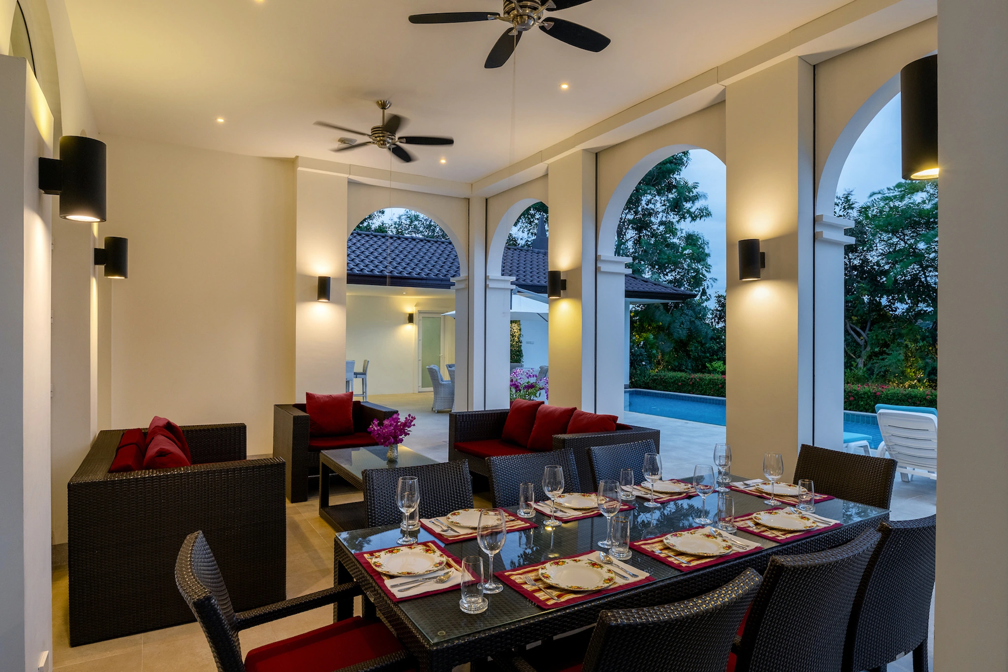 Shaded outdoor dining area